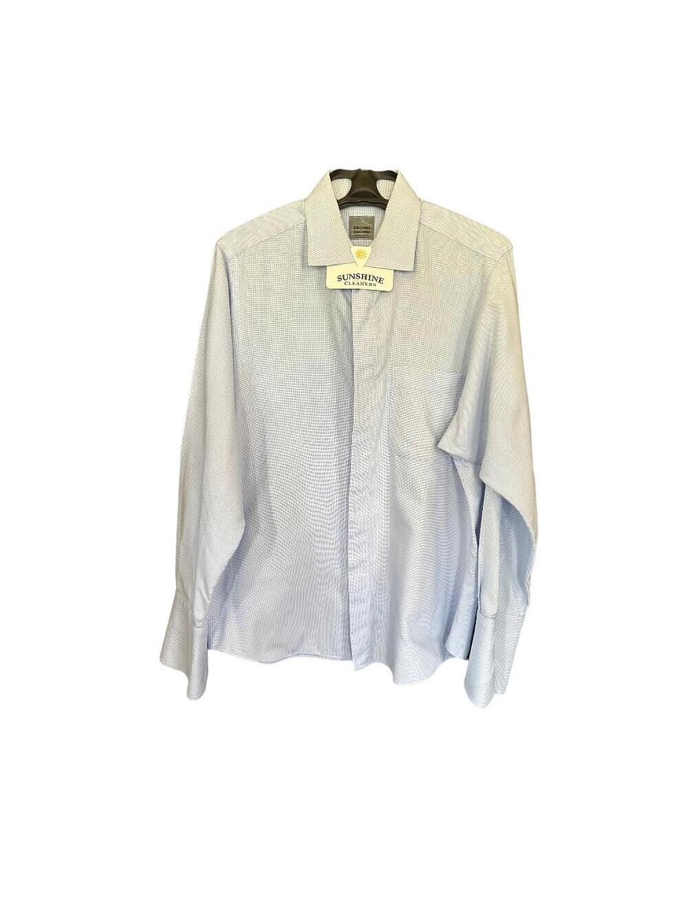 Custom Made | Men’s Blue Check French Cuff Dress Shirt | Size 16 x 35.5 | 0812